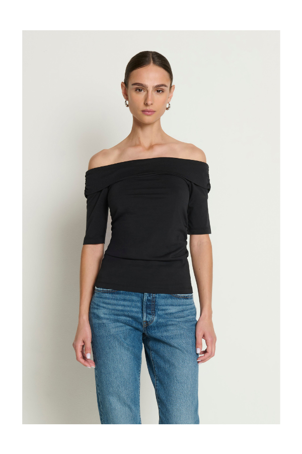 Julia Off the Shoulder Tee in Jet Black