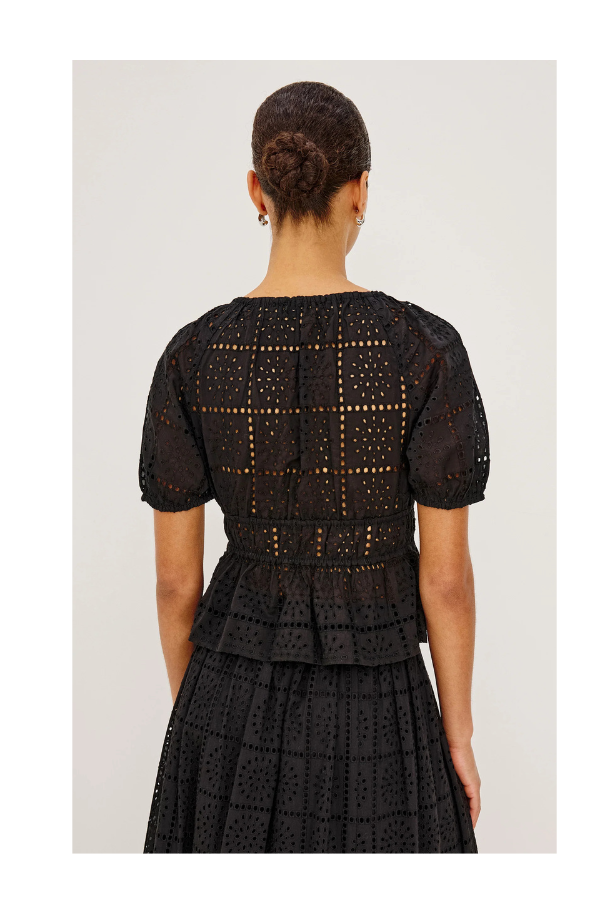 Argenta Top in Black Grid Embroidery