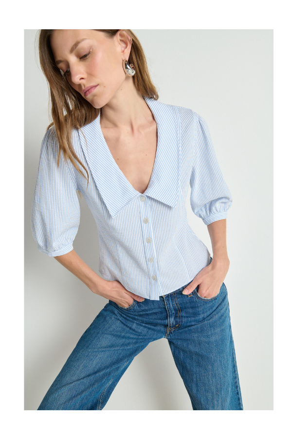 Veronique Blouse in Mini Stripe