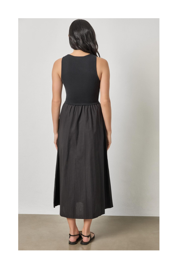 Mixed Media Scoop Neck Dress in Black