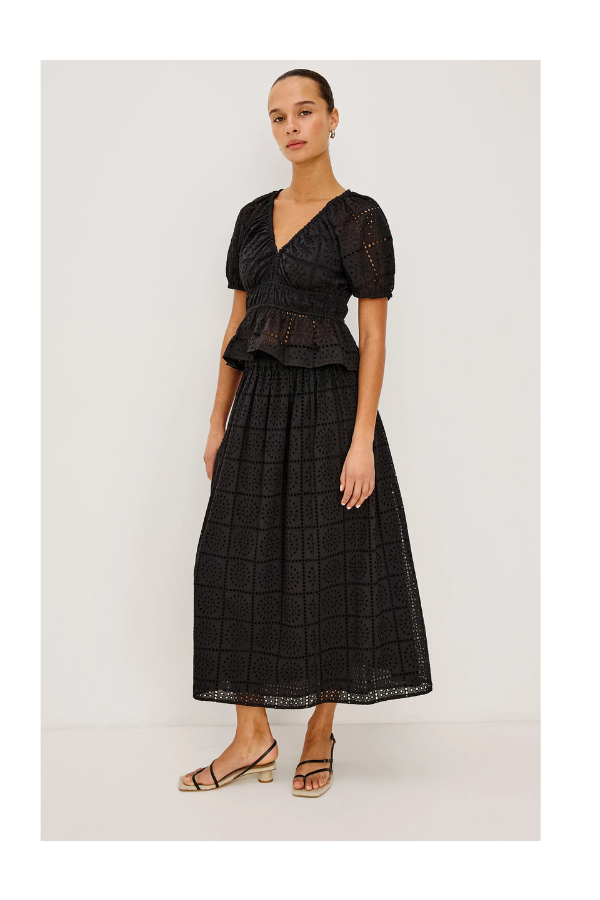 Dax Skirt in Black Grid Embroidery