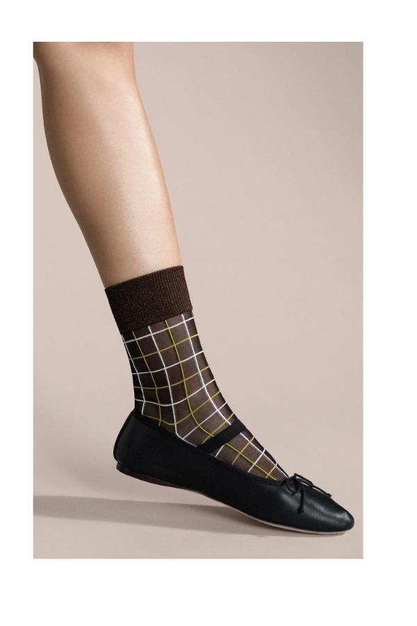Grid Sheer Crew Sock in Black