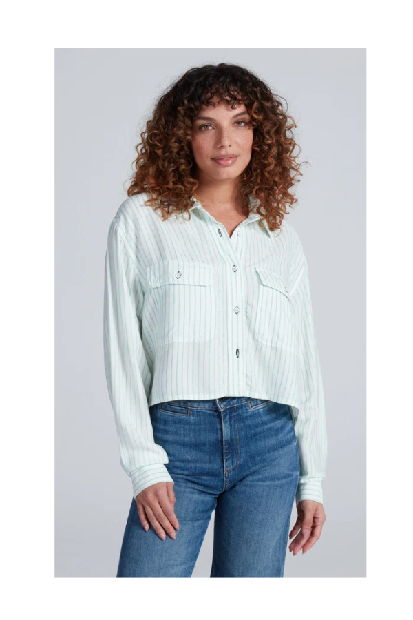 The Crosby Flannel in Double Green Stripe