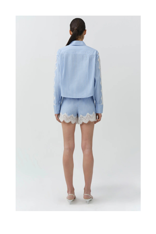 Renata Cropped Button Down Shirt in Oxford Blue Stripe