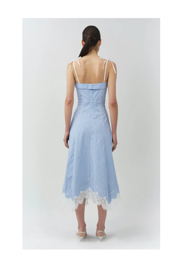 Avaleigh Cotton Lace Midi Dress in Oxford Blue Stripe