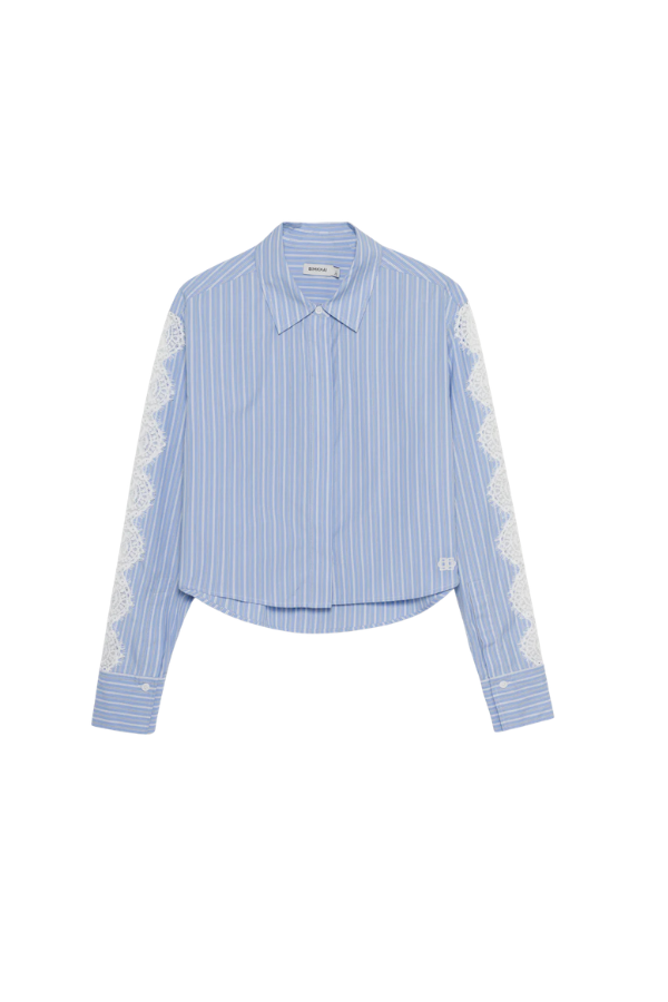 Renata Cropped Button Down Shirt in Oxford Blue Stripe