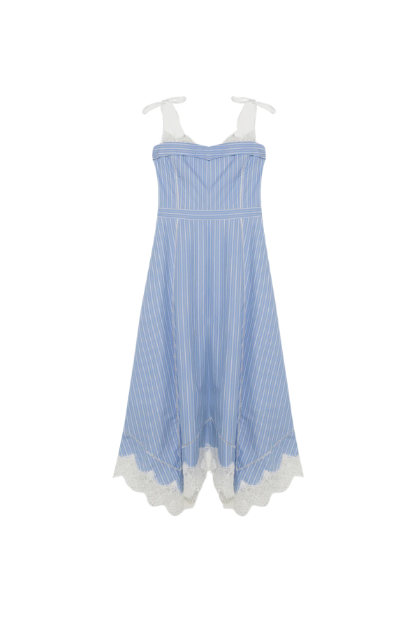 Avaleigh Cotton Lace Midi Dress in Oxford Blue Stripe