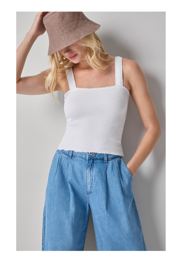 Organic Smocked Tank in White