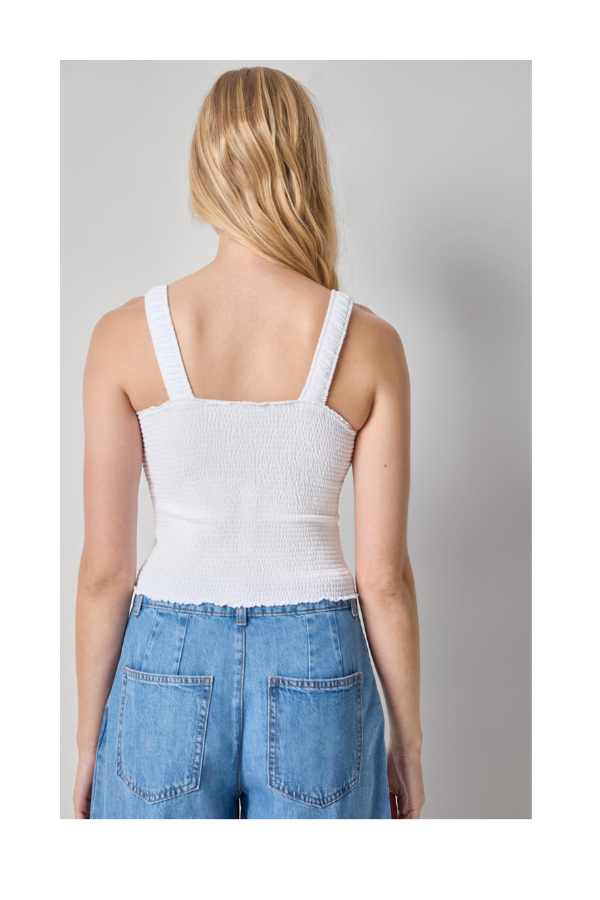 Organic Smocked Tank in White