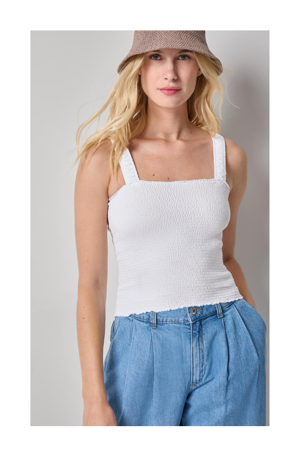 Organic Smocked Tank in White