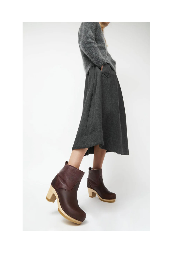 5" Pull on Shearling Clog Boot on High Heel in Spitfire/Molasses