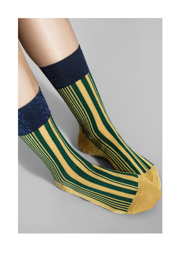 Shimmer Stripe Crew Sock in Lemon