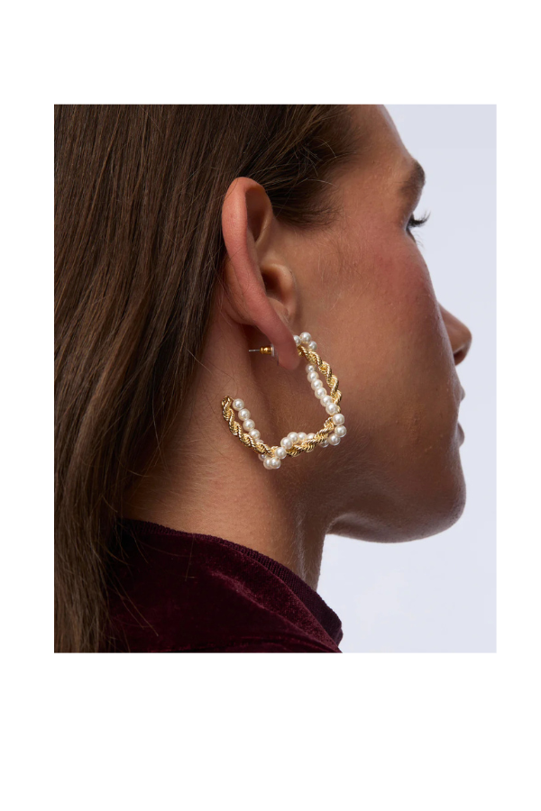 PEARL ROPE TWIST HOOP EARRINGS