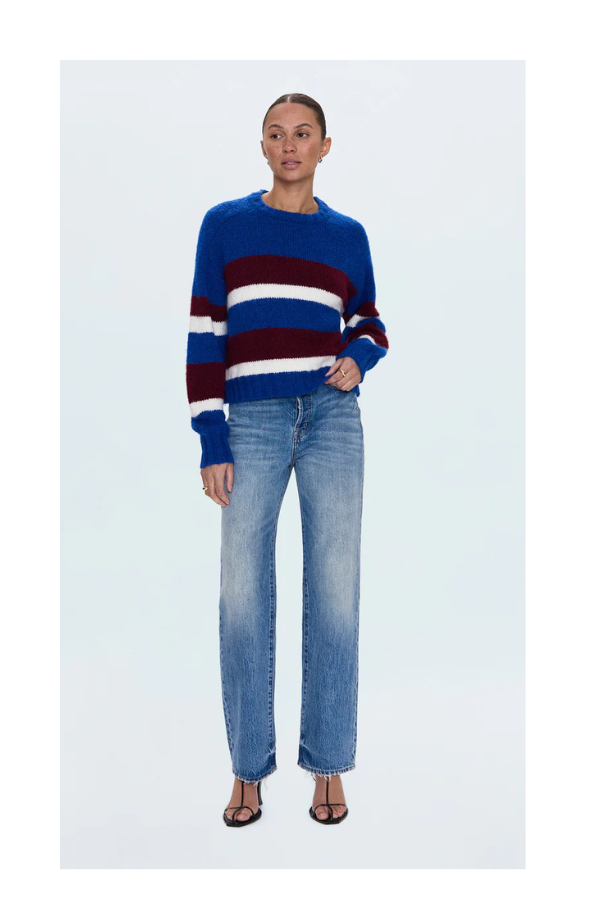 Adina Everyday Sweater in Azure Claret Stripe