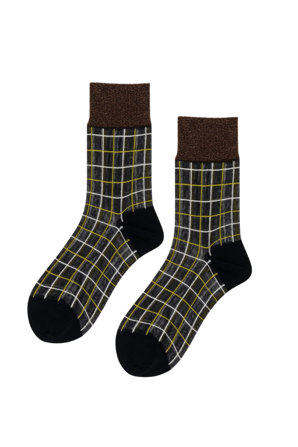 Grid Sheer Crew Sock in Black