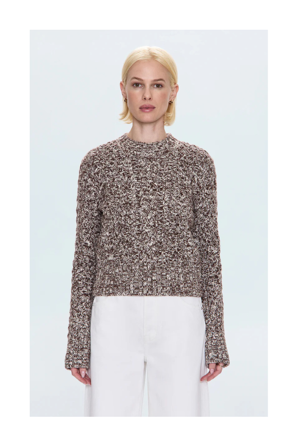 Quinn Shrunken Fisherman Sweater in Chocolate Marl