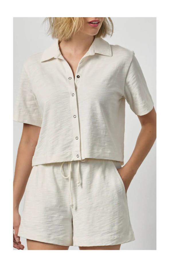 Elbow Sleeve Button Down in Ecru