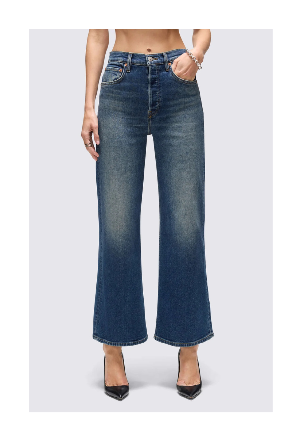 High Rise Wide Leg Crop Jean in Smoke Water