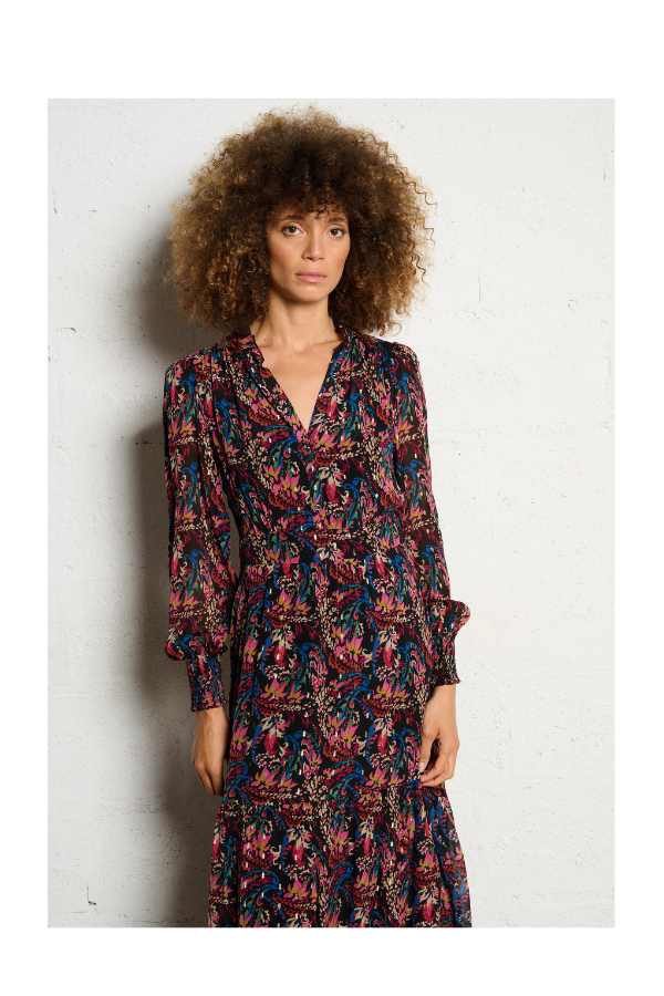 Robe Longue ML COL V Lurex IMP in Flower Lurex