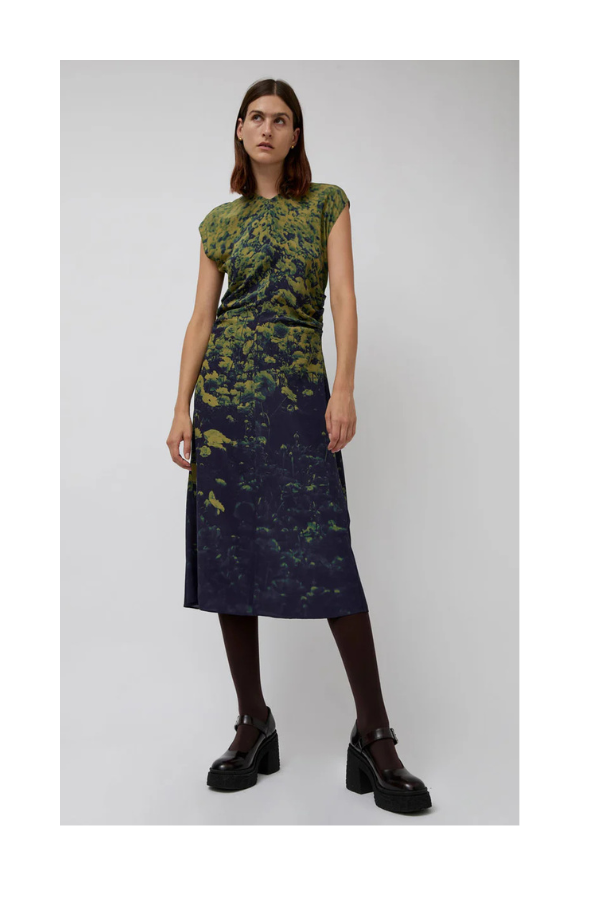 Rochelle Dress in Green Poppies