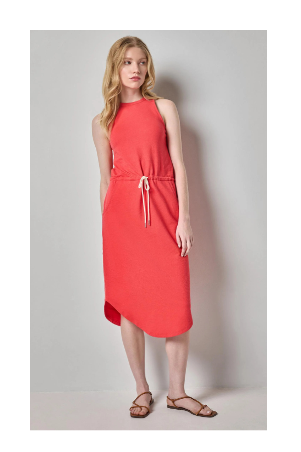 Textured Terry Shirttail Midi Dress in Zinnia