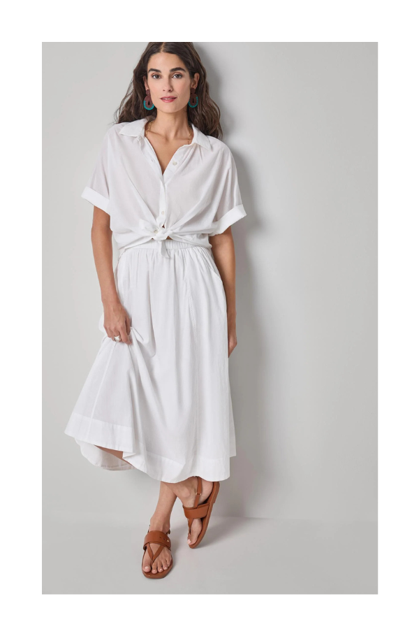 Elbow Sleeve Button Down in White