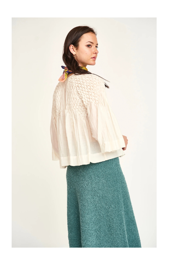 Ynez Hand Smocked Blouse in Cream