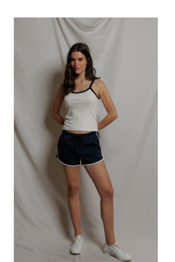Leo Cotton Contrast Trim Navy w/Bright Ivory