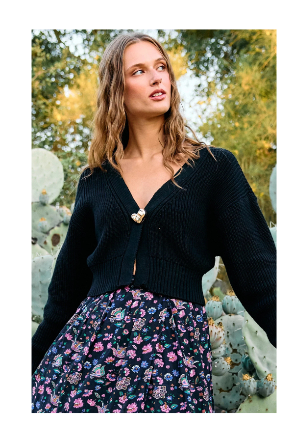 Heart Sweater Cardigan in Black