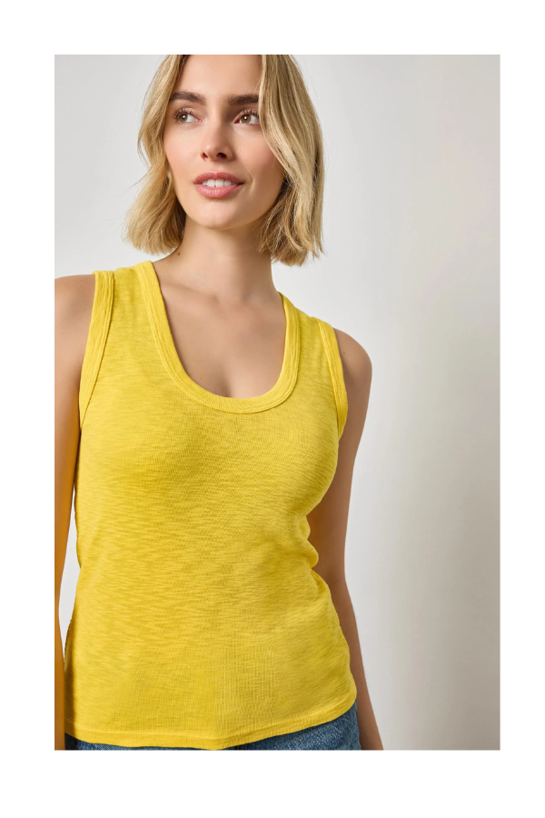 Ribbed Slub Scoop Neck Tank in Sunflower