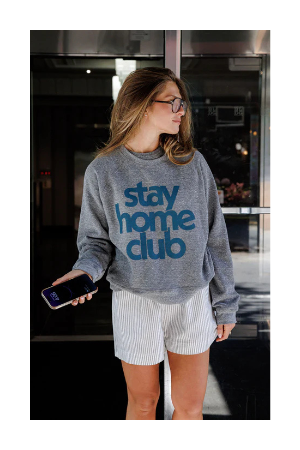 Stay Home Club in Raglan Crew in Heather Grey