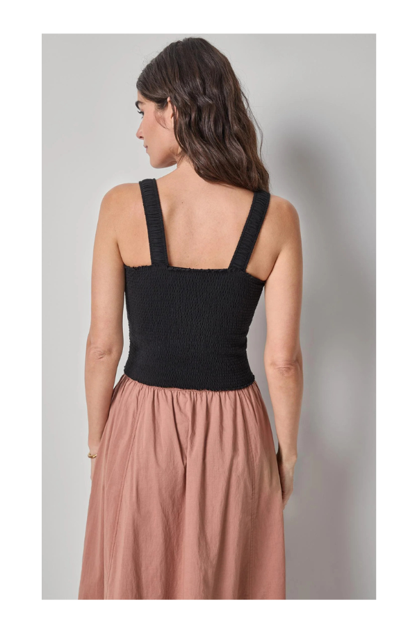 Organic Smocked Tank in Black