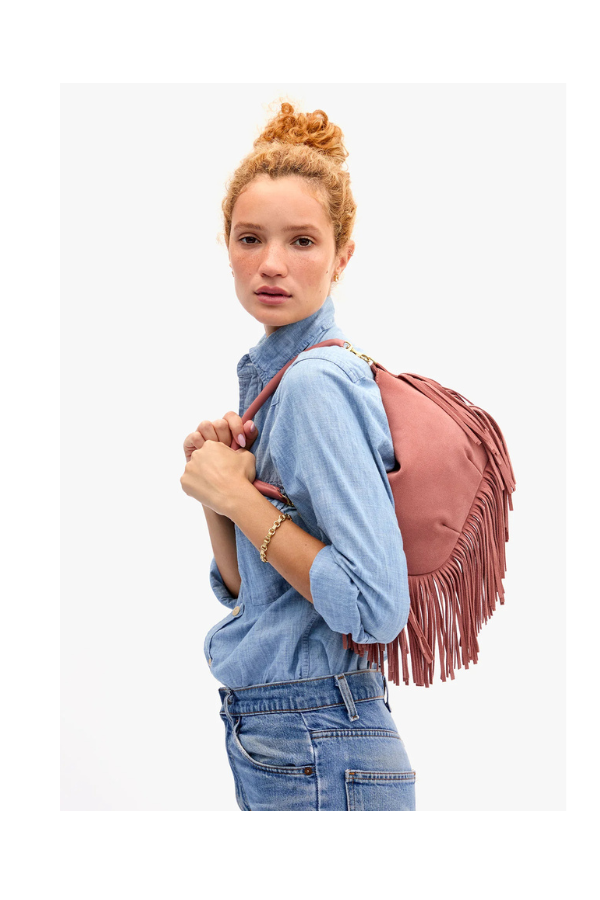 Petit Moyen Messenger in Rose Clay Suede Fringe