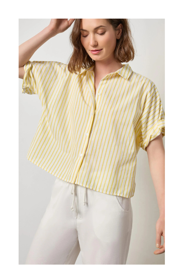 Striped Oversized Button Down Dolman in Sunflower Stripe