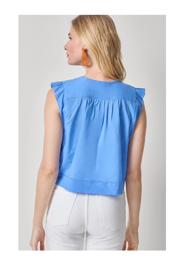 Smocked Shoulder V-Neck in Ultramarine
