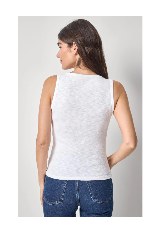 Striped Wide Strap Tank in White