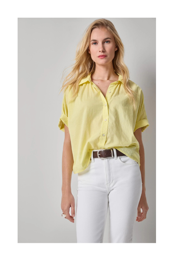 Elbow Sleeve Button Down in Lemon