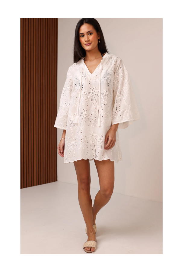 Emily Mini Dress in Palm Eyelet