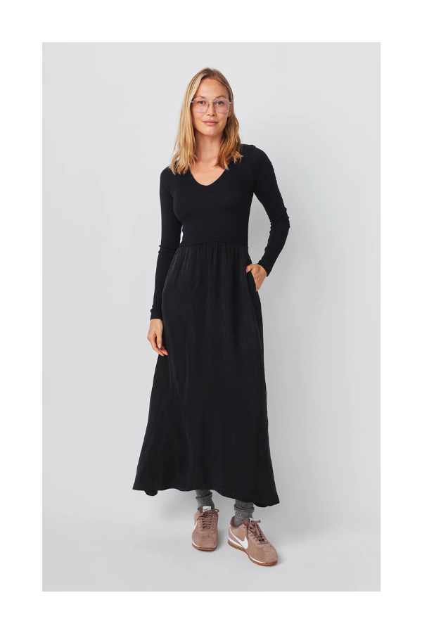 Cap Sleeve Mixed Rib/ Cupro Dress