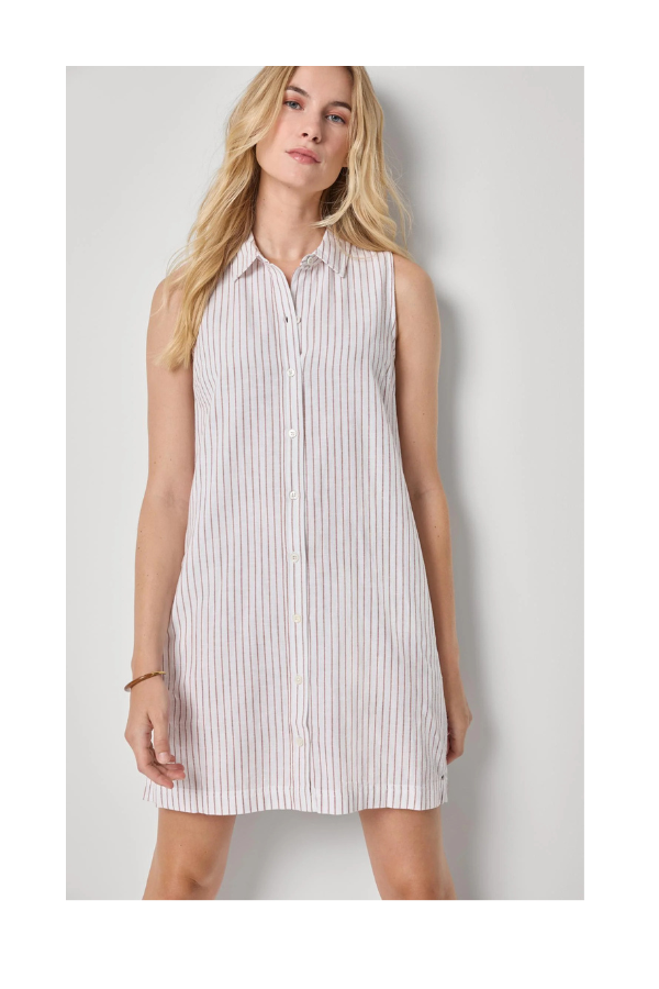 Striped Button Down Dress in Bark Stripe