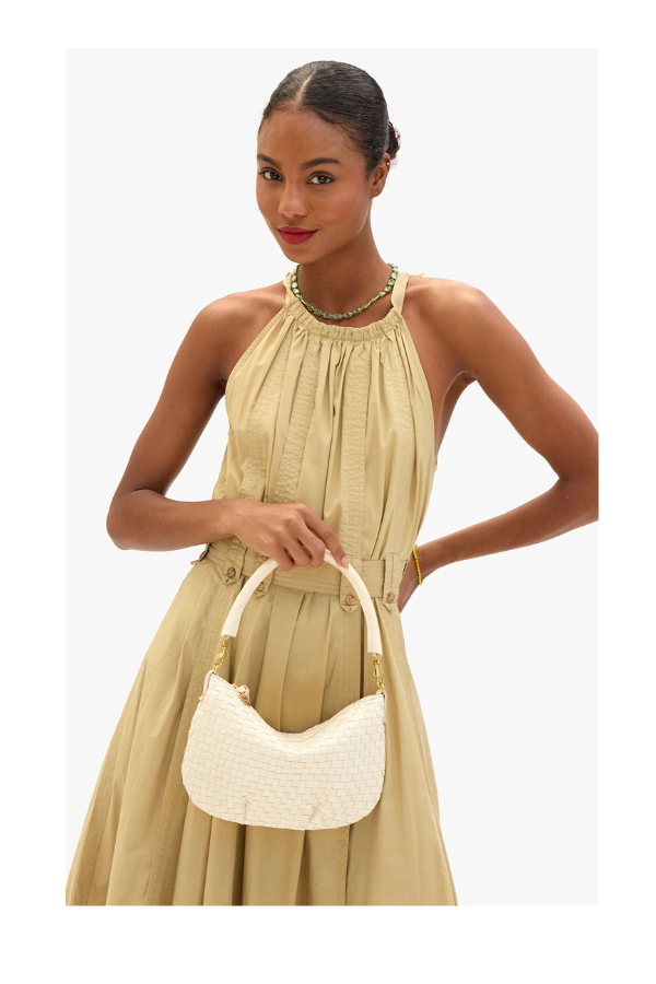 Petit Moyen Messenger in Cream Woven Checker