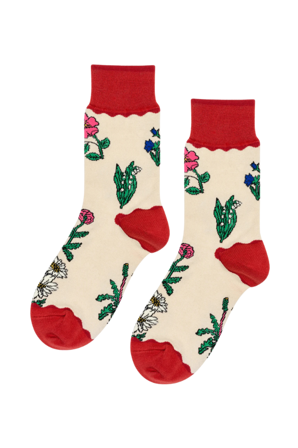 Retro Flower Crew Sock in Rust