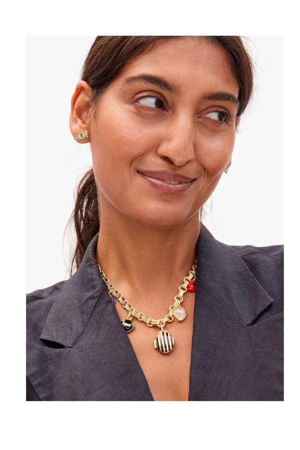 Stripe Locket in Vintage Gold & Black