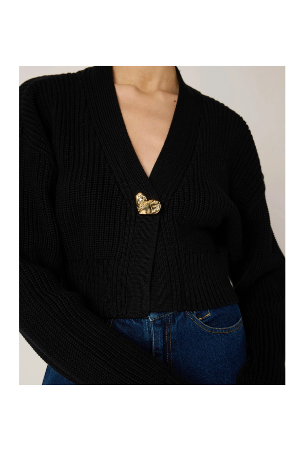 Heart Sweater Cardigan in Black