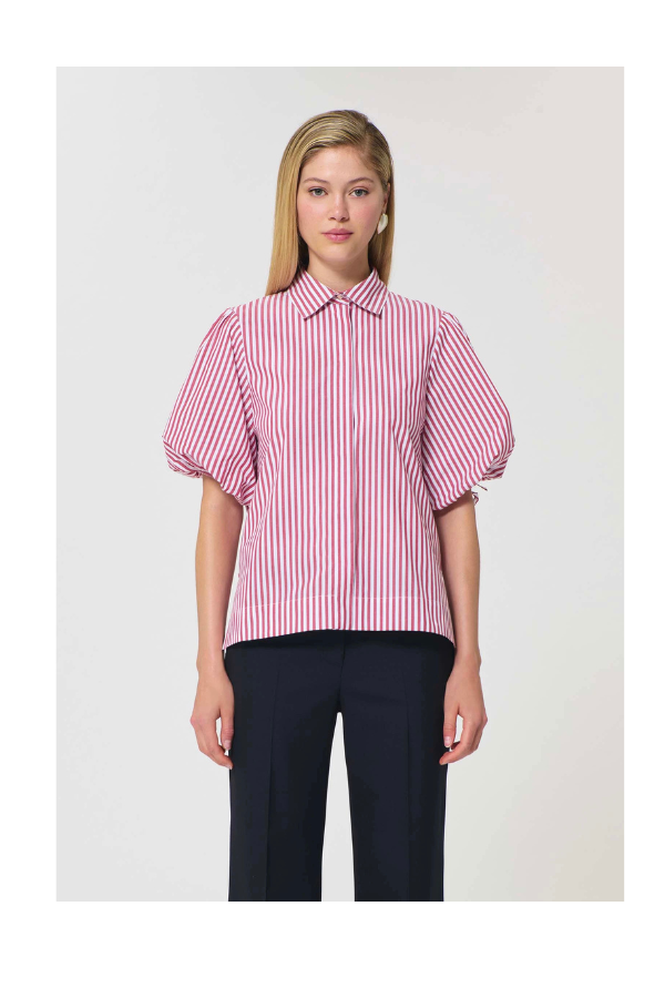 Caly Shirt in Red Striped Poplin