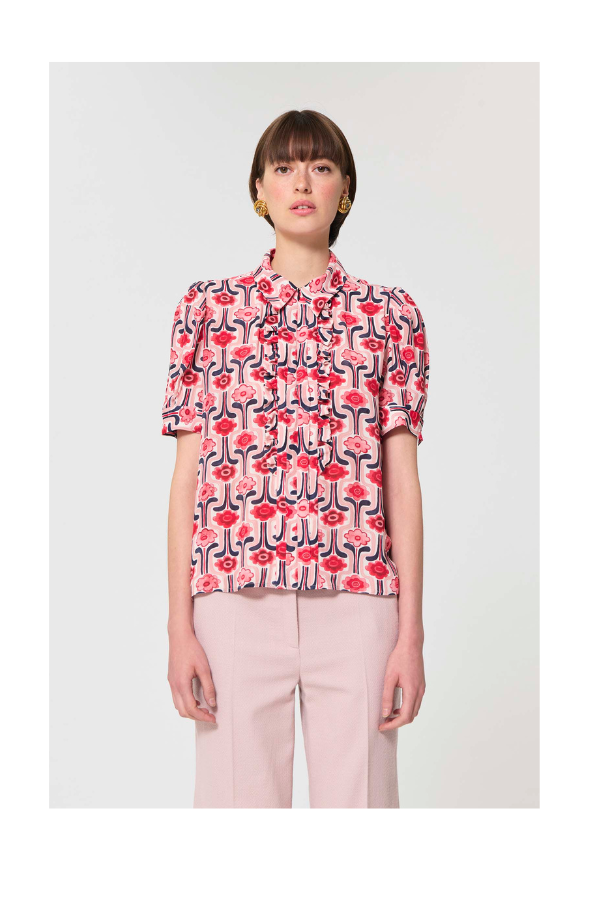 Top Theodora in Pale Pink Retro Print