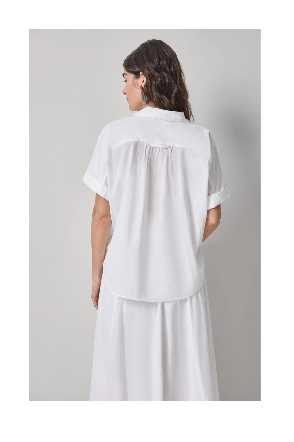 Elbow Sleeve Button Down in White