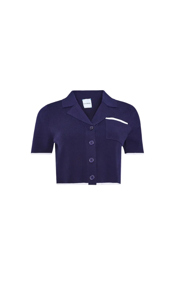 Banff Sweater Top in Navy with White