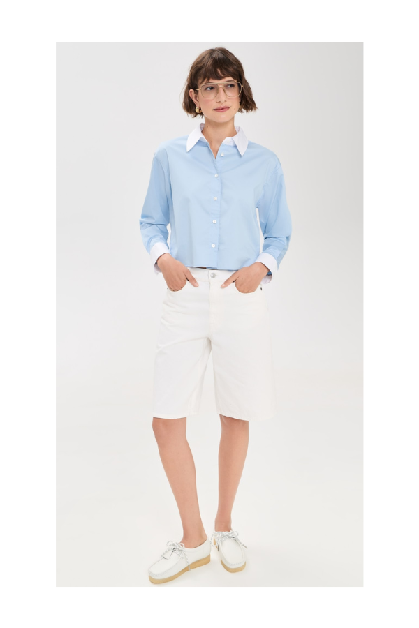 The Cropped Everything Shirt in French Blue