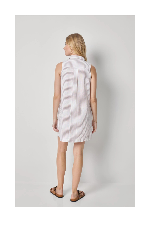 Striped Button Down Dress in Bark Stripe